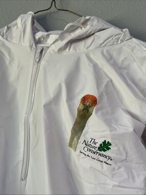 The Nature Conservancy White Hooded Windbreaker with Goose Graphic